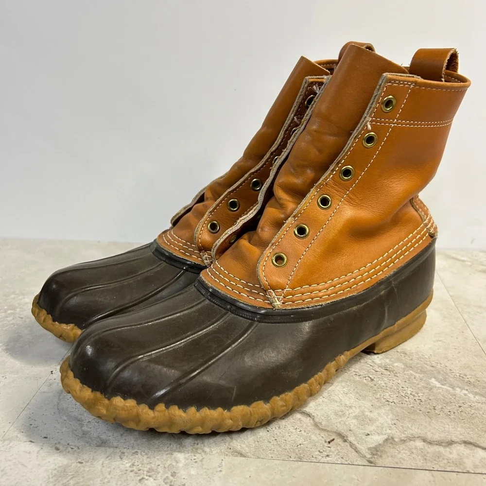 LL Bean Bean Boots Brown Tan Men Size 9 Vintage Made in USA Duck Boots
